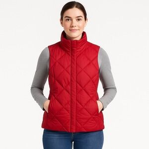 Eddie Bauer Jacket Womens M Red Goose Down 700 Fill Power Vest Quilted Nylon Zip
